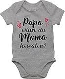 Valentinstag Baby - Papa willst du Mama heiraten? - Herzen - 6/12 Monate - Grau meliert - Beziehung - BZ10 - Baby Body Kurzarm für Jungen und M