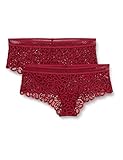 Amazon-Marke: Iris & Lilly Damen Taillenslip Crochet Lace Hipster, 2er Pack, Rot (Rhododendron), L, Label: L