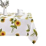 Yugarlibi Sonnenblumen Muster Tischdecke, Abwaschbare Weiße und Gelbe Tischdecken Tischtuch, Lotus Effekt Plyester Wasserdicht Tischdecke Tafeldecke Indoor Outdoor, Rechteckig, 130x220