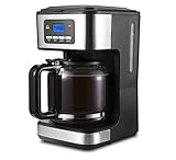 FilterKaffeemaschine, 1.8 Liter Digitale Kaffeemaschine mit 24 Stunden Timer, Warmhalte, Permanentfilter, Auto Off Funktion, Anti Tropf System, 12 Tassen, 900W, Schw