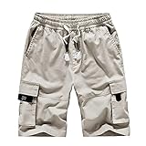BIBOKAOKE Kurze Hosen Herren Cargo Shorts Sweatshorts Sommer Freizeit Kurze Hose Ripstop Shorts Cargohose Vintage Arbeitsshorts Bermuda Shorts Elastic Waist Sporthose mit vielen T