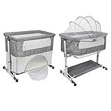 GUOYIIHUA Baby Krippe, 2 in 1 Krippe Spielen Bett, Faltbare Reise Kinderwagen mit Rollen, moskito Netze und Lagerung Matten, 5 Ebene Höhe Einstellung, Ideal für Reisen und Zu Hause E