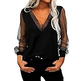 Briskorry Damen Spitzen Ärmeln Sweatshirt Pullover Langarm Oberteile Tops Blusen T-Shirts Langarmshirts Herbst Tunika mit R