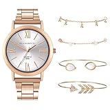 Damen Armbanduhr mit 4 Stück Armreif Armbänder Business Quarzuhr Anzug Mode Quarz Uhr Frauenuhren Damenaccessoires Geschenk für F