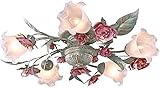 Florentiner Landhausstil Blumen form Deckenleuchte, 5 Flammig Shabby Chic Schlafzimmerlampe, Rot Metall Rose Glasschirme, Klassisch Forale Lampe für Wohnzimmer Esszimmer, E14 inkl.LED- Warmweiß 68CM