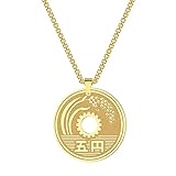 QIAMNI Lucky Coin 5 Yen Münze Edelstahl Silber Gold Anhänger Halskette für Damen Herren Premium Schlüsselbein Kette Charm Persönlichkeit Geschenk,