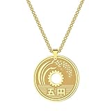 QIAMNI Lucky Coin 5 Yen Münze Edelstahl Silber Gold Anhänger Halskette für Damen Herren Premium Schlüsselbein Kette Charm Persönlichkeit Geschenk,