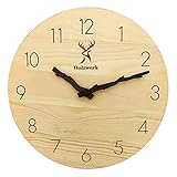 Holzwerk Natur Wanduhr Holz-Uhr Vintage lautloses Uhrwerk ohne Tickgeräusche Braun lautlos aus handgefertigtem Massivholz Natur Holz mit Hirsch M