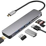 USB C Hub Multiport Adapter – 7-in-1 Tragbarer USB C Adapter mit 4K HDMI Ausgang, 3 USB 3.0 Ports, SD/Micro SD Kartenleser für MacBook Pro, Chromebook, XPS und weitere Typ-C Geräte, Space Grey