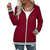 GOKOMO Damen Kapuzenpullover mit Reißverschluss Einfarbiges Dünnschliff Sweatshirt Frühlings Herbst Mantel Kordelzug Kapuzensweatshirt mit Tasche Langarm Sweatshirt(M,Wein)