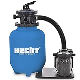 HECHT Sandfilter Sandfilteranlagen 7 m³/h – Poolfilteranlage Sandfilterpumpe Reinigungspumpe für Gartenpool – Sandfilteranlage Pool - Schwimmbecken Reinigung mit Vorfilter Filter – 7-Wege V