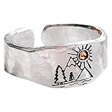 Berg Sonne Natur Landschaft Geschnitzter Ring Für Frauen Männer Berg Sonnenuntergang Natur Wald Ring Einstellbarer Schmuck