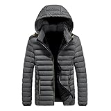 fasloyu Herren Winterjacke Daunenjacke Winter Kapuzenjacke Warm Leicht Zipper Große Größe Jacke Baumwolljacke Männer Outdoorjacke übergangsjacken Herrenjacke L-4XL (Grau, L)