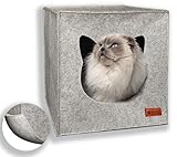 AVEELO Katzenhöhle aus Filz mit Anti-Rutsch Boden Katzenbox passend für IKEA Regal Kallax und Expedit mit herausnehmbaren Kissen Katzenhaus Filzhöhle für Katzen und kleine Hunde Katzenkorb (Hellgrau)