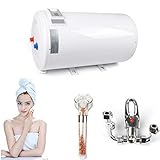 Fetcoi Warmwasserspeicher Boiler 50L/80L Automatisches Wasserwärmer Boiler 30-75℃ 0.7MPa Horizontal Elektro Durchlauferhitzer 2KW Heisswasserspeicher Wandhängender Boiler für Küche Bad(50L)