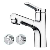 CREA Waschtischarmatur Bad mit Brause, Wasserhahn Bad Waschbecken Mischbatterie Badarmatur ausziehbar, Einhebelmischer Armatur Wasserhahn für Bad Waschbecken aus Messing verchromt p