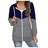 Baiomawzh Kapuzenjacke Damen Pullover Sweatshirt 2seitentasche Top Plain Hoody Dünne Outwear Teenager Mädchen Sweatjacke Sportswear Casual Patchwork Reißverschluss Kapuzenp