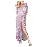 Briskorry Sommerkleid Damen Lang Maxikleid Mit äRmel Elegant Strandkleid Lockerer Boho Kleid Damen Sommer Rundhalsausschnitt Vintage Blumenmuster LäSsiger Kleider Freizeitkleid Partykleid mit S