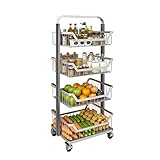 SRHWBF Rollendes Rollwagen mit 4 Ebenen Küche Aufbewahrungswagen Craft Art Cart Allzweckwagen mit Bremse Lagerregal Ablagekorb Servierwagen für Bad Küche Kinderzimmer Waschkü