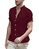 LVCBL Herren Hemd Kurzarm Henley Sommerhemd Männer Freizeithemd mit Brusttasche Regular Fit Men Shirts Gr. M, w