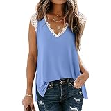 DOBEI Damen Boho Vintage Crop Tanktop Weste ärmellos Tiefer V-Ausschnitt Aushöhlen Spitzenbesatz Blumenstreifen Bedruckt Seitenschlitz Slim T-shirt Bluse Frauen Elegant Sexy Mode Chiffon Camisole H