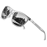 DUCO Polarisierte Herren Sonnenbrille Retro Rechteckiger Rahmen für Unisex Vintage Brille mit UV400 Schutz Sportbrille Metallrahmen 8200 (Silber)