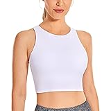 CRZ YOGA Damen Sport Yoga Longline BH Abnehmbare Polsterung Fitness Top Crop Tank Racerback Weiss S