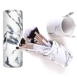 NEVSETPO Make up Pinsel mit Halter Organizer Premium Professionelle Contour Foundation Concealer Lidschatten Augenbrauen Schminkpinsel Set (15 St¨¹ck, Marmorwei)