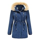 Orgrul Frauen Warm Zipper Open Hoodies Sweatshirt Lange Mantel Jacke Tops Outwear, Winterjacke Damen Sweatjacke Hoodie Langarm Pullover Kapuzenpulli Outwear Jacken Kapuzenjacke 21F0 (L, Blau)