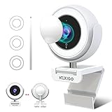 NexiGo N660E Streaming-Webkamera, Webcam mit 1080 P, Ringlicht und Software-Steuerung, einstellbare Helligkeit, Sichtschutz, 2 Mikrofone mit Rauschunterdrückung, für Zoom, Skype, Teams, Weiß