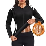 Bingrong Damen Sauna Effekt Anzug Taille Waist Trainer Fitness Lange Ärmel Neopren Shirt Abnehmen Training Korsett Bauchweg Schwitzeffekt Schwitzjacke Thermo Body Shaper (Schwarz, Small)