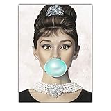 Audrey Hepburn Leinwand Wandkunst Tiffany Blau Bubble Gum Gemälde für Wohnzimmer Dekor HD Druck Portrait Kunst Berühmte Schauspielerin Posterdrucke Home D