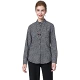 Damen Hemdblusen und Button-Down-Shirt, Kragen, lange Ärmel, legere Passform, Schwarz, Schwarz , Larg