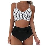 MOKBAY Damen Sexy Bikini Set Hohes Taille Tanga und Tiefer V Ausschnitt Strandbikini Einteiliger Tankini Weicher Stoff und Elastizität,Tankini Weicher Stoff und E