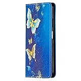 Miagon Brieftasche Hülle für iPhone 13,Kreativ Gemalt Handytasche Case PU Leder Geldbörse mit Kartenfach Wallet Cover Klapphülle,Gold Schmetterling