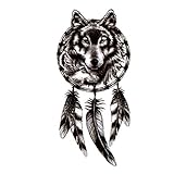 EROSPA® Tattoo-Bogen temporär/Sticker - Schwarzer Wolf Traumfänger - W