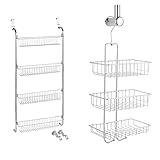 WENKO Tür-Regal, Hänge-Regal mit 4 großen Ablagen für Haushalts-Utensilien,49,5 x 109 x 14 cm & Duschcaddy Nivala 3 Etagen, Hängekorb fürs Badezimmer, verchromter Stahl, 22 x 50 x 13,5