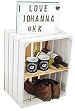 Kistenkolli Altes Land Weiße Massive Schuh- Bücherregalkiste Obstkiste Weinkiste Maße ca 50 x 40 x 29cm Holzkiste Dekokiste Regal (Weiss geflammter Rücken Quer geflammt)