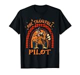 One Thankful Pilot Thanksgiving Rainbow Turkey Autumn Fall T-S