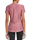 BALEAF Damen T-Shirt Sportshirt Kurzarm Atmungsaktiv Schnell Trocken Laufshirt kurzärmelige T-Shirt Yoga Gym Laufen Rot L