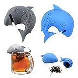 Silikon Teeei Teesieb 2 Stück Tea Infuser Set Cartoon Teesieb Kreatives Hai-form Tee-ei Aus Lebensmittel Silikon Wiederverwendbar Für Teeliebhaber Teekugel Tee Sieb Meisten Bechern(Grau,Blau)