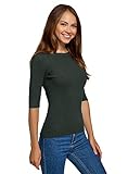oodji Collection Damen Rippstrickpullover mit U-Boot-Ausschnitt, Grün, DE 44 / EU 46 / XXL