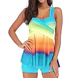 Fannyfuny Bikini Set Damen Push Up Bauchweg Strapsen Oberteile und Badeshorts Hawaii Tankini Badeanzug Beachwear Zweiteiler Bademode mit Bügeln UV Schutz Mode Drucken Strandmode Schwimmanzug