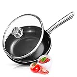 Schmorpfanne mit Deckel 24 cm | Küche, Home Essentials - Bratpfanne mit Ofendeckel - Deutsche GREBLON Keramik Antihaftbeschichtung ohne Chemie (schwarz, 24 cm)