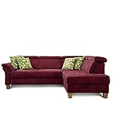 Cavadore Schlafsofa Ammerland mit Ottomane rechts / Federkern-Sofa im Landhausstil mit verstellbaren Kopfstützen, Bett und Bettkasten / 245 x 84 x 194 / Lederoptik