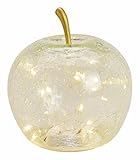 LED Crackle Glas Apfel transparent - 18 cm - Deko Tischleuchte mit Timer - Lampe in Bruchglas Optik