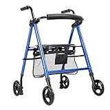 Gehhilfen für Senioren, Standard-Rollator mit Sitz- und Bremsen und 4 Rädern, leicht, zusammenklappbar, Mobilitätshilfe für Erwachsene, Senioren, ältere Menschen und Handicap, blauer R