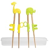 2 Paar Training Essstäbchen, uniquQ Kinder Lernen Stäbchen Tiere Lernen Stäbchen Elefant Giraffe Holz Chopsticks mit Box