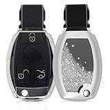 kwmobile Autoschlüssel Hülle kompatibel mit Mercedes Benz 2-3-Tasten Autoschlüssel (nur Keyless Go) - TPU Schutzhülle Schlüsselhülle Cover Schneekugel Sterne Silber Metallic Silb