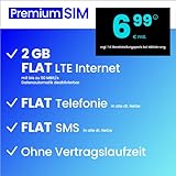 Handyvertrag PremiumSIM LTE All 2 GB - ohne Vertragslaufzeit (FLAT Internet 2 GB LTE mit max. 50 MBit/s mit deaktivierbarer Datenautomatik, FLAT Telefonie, FLAT SMS und EU-Ausland, 6,99 Euro/Monat)